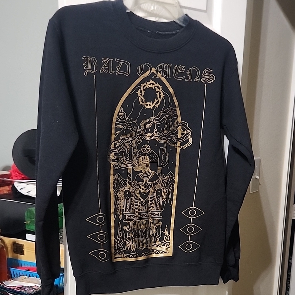 Black Crewneck Sweater with Gothic Design